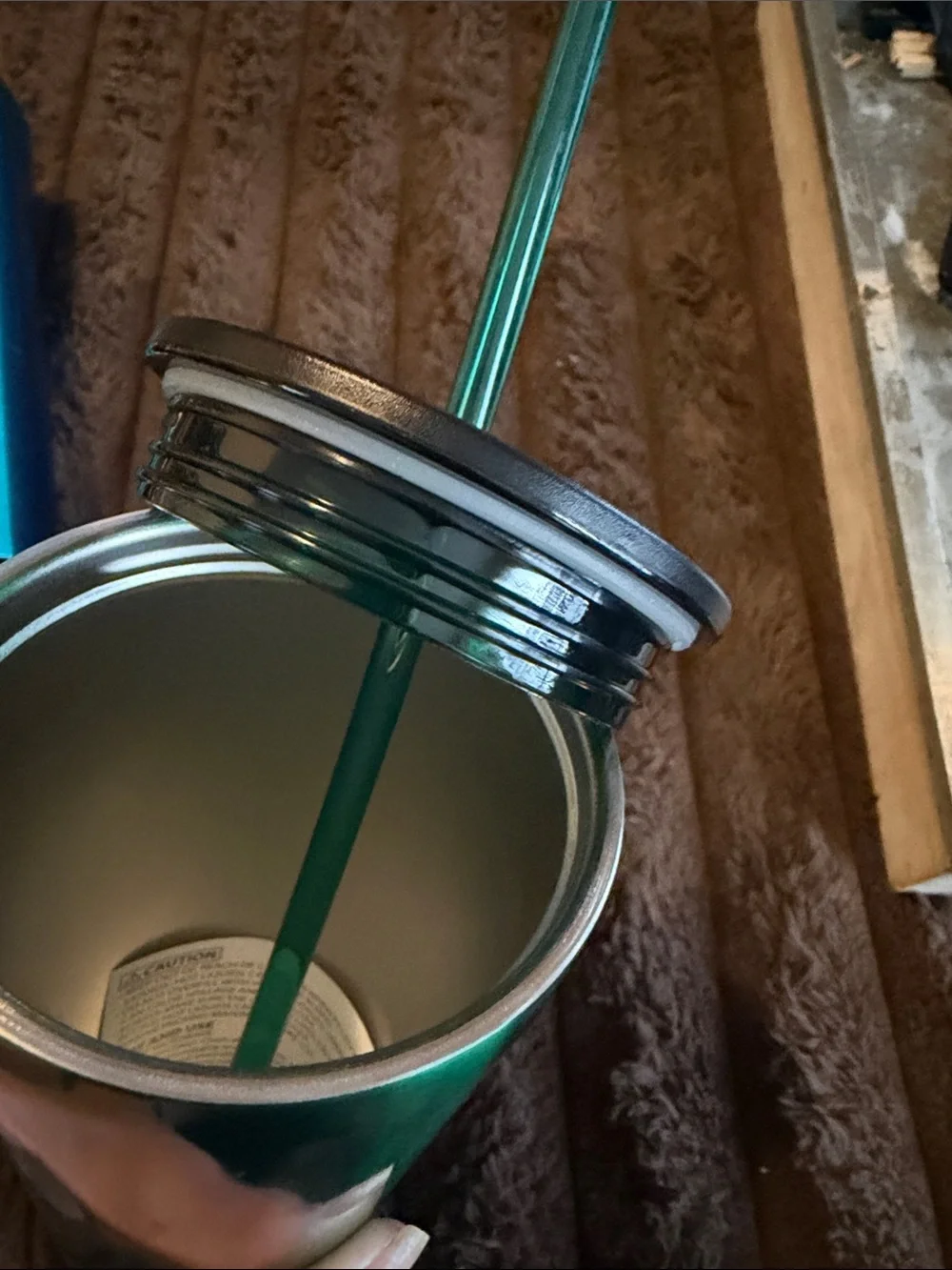 Metallic Blue and Teal Insulated Tumbler with Straw - Monogram V